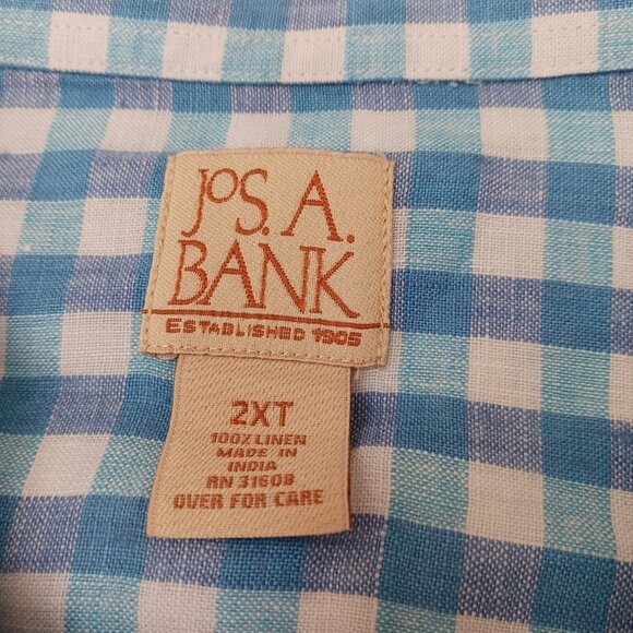 Jos A Bank 2XT Blue Plaid Linen Long Sleeve Button Front Shirt - Picture 3 of 3